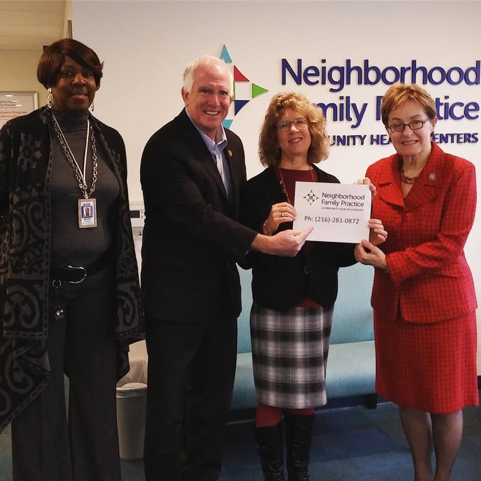 Kaptur highlighting the Neighborhood Family Practice helpline. Pictured with Beverly Roach of CareSource, Ohio State Rep. Martin Sweeney and Neighborhood Family Practice CEO Jean Polster