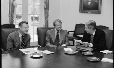 Zbigniew Brzezinski, Jimmy Carter and Cyrus Vance 1977
