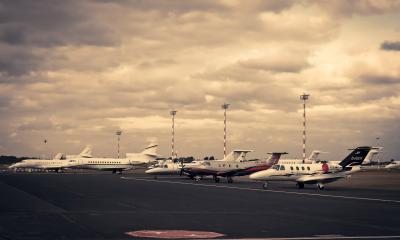Private jets on runway