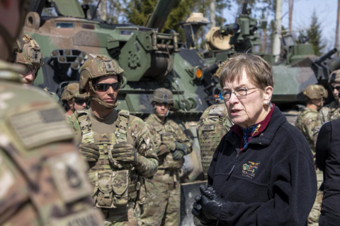 Congresswoman Kaptur with U.S. troops on April 13, 2022, at Grafenwöhr Training Center, in Germany