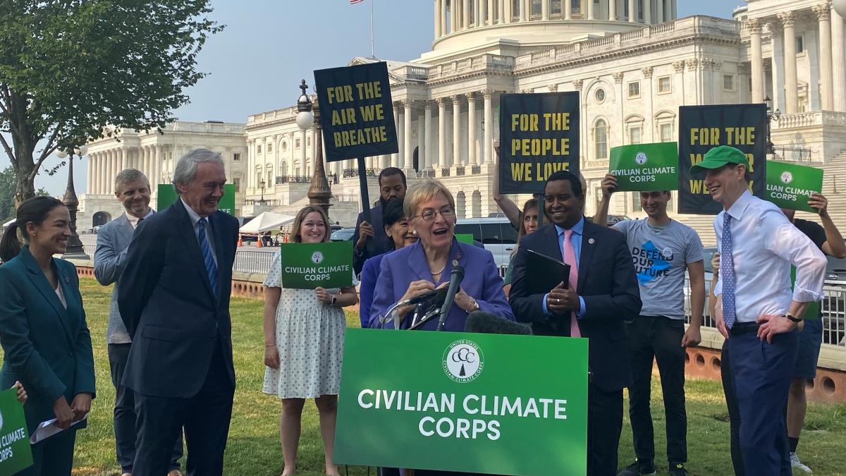 Rep. Kaptur speaking at Civilian Climate Corps press conference.