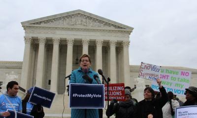 Kaptur speaking in front the Supreme Court during oral arguments in Husted v. A. Philip Randolph Institute