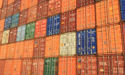 Stacked shipping containers