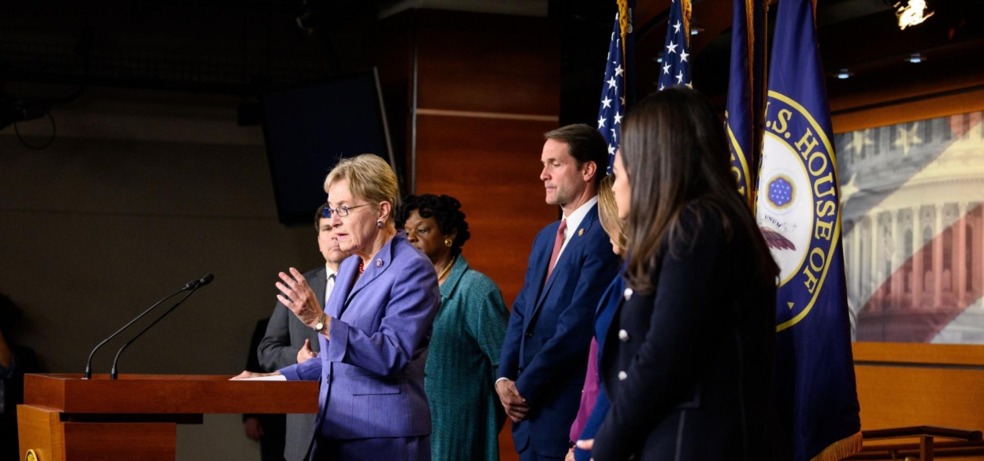 Rep. Kaptur addressing public from podium